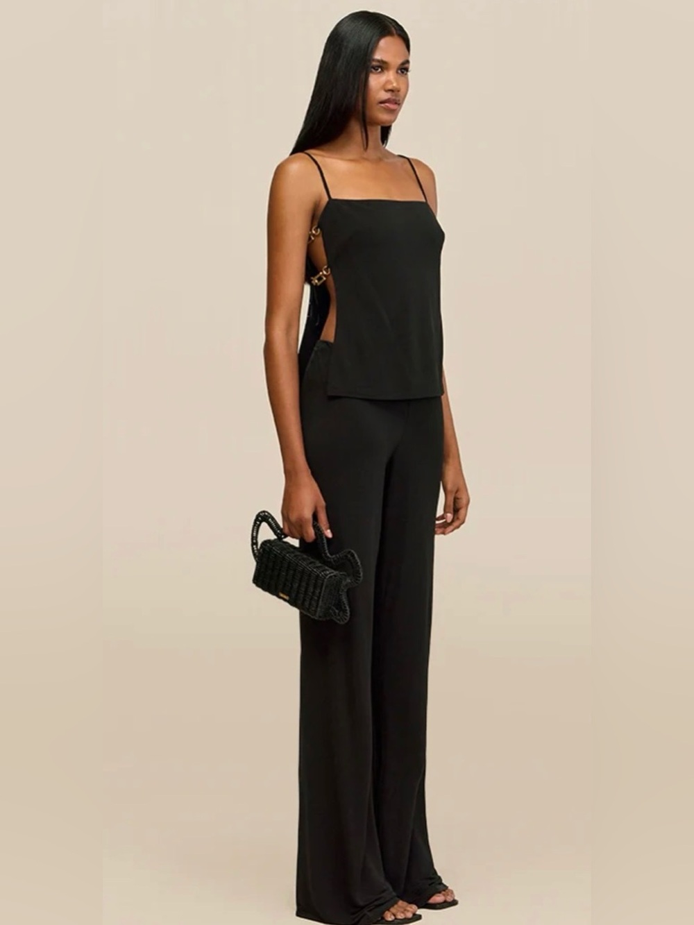 Cult gaia Black Wide-Leg Women's Pants silk